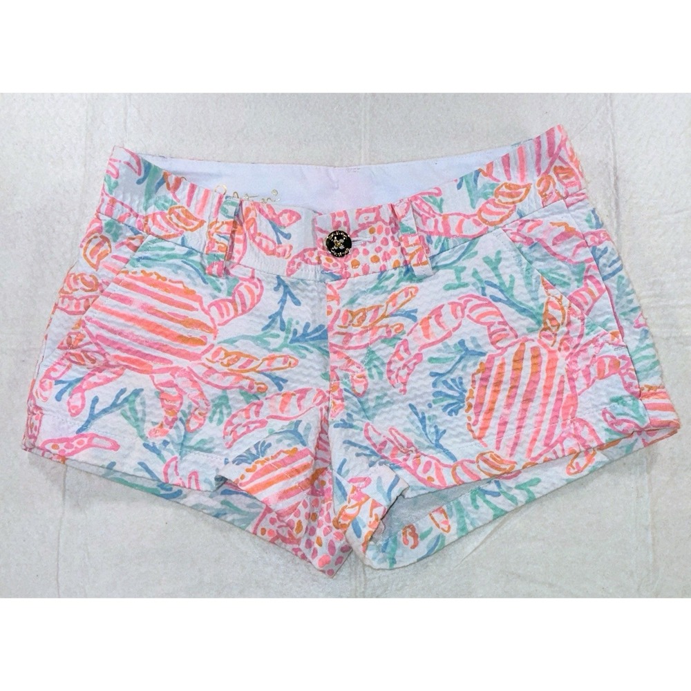 Lilly Pulitzer Walsh Shorts Getting Steamy Pink Orange Size 00 Crab and Coral